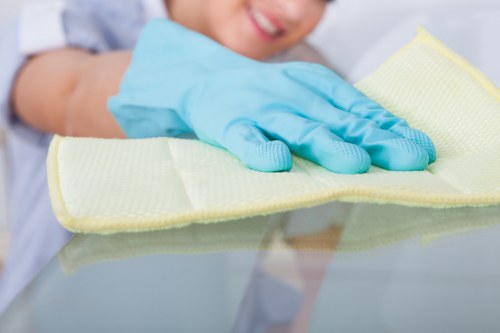 Staff member wearing PPE during carpet cleaning work
